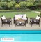 4-Piece Patio Furniture Set, Patiojoy Acacia Wood Outdoor PE Wicker Conversation Set with Cushions, PE Rattan Sectional Sofa Set for Lawn, Porch, Poolside, Backyard (Off White)